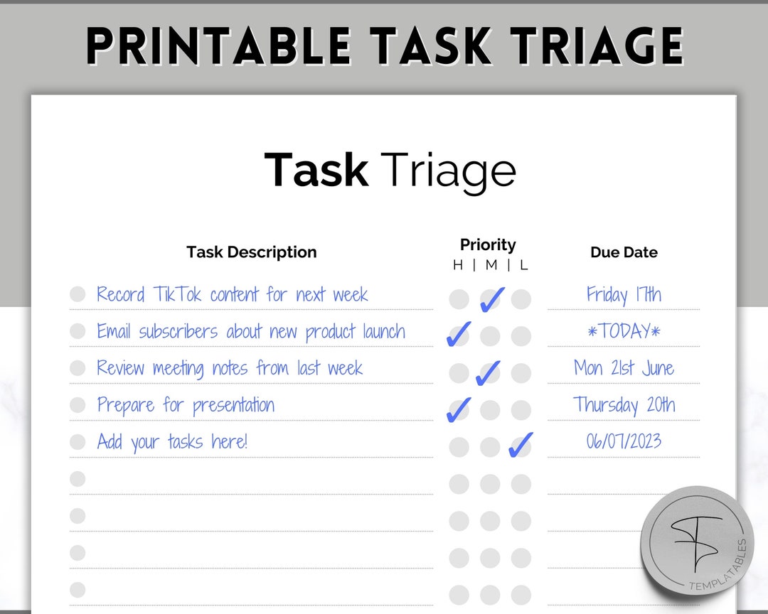 Task Triage, to Do List Printable, Brain Dump Template, Task Checklist ...