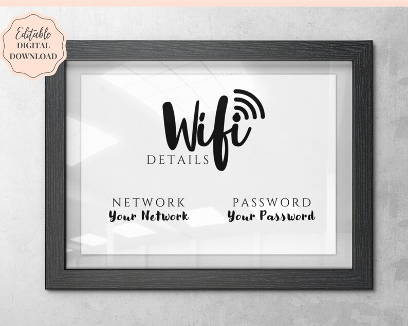 Wifi Password Sign, Editable Wifi Sign Printable Template, Be Our Guest Sign, Wi-fi password sign, Airbnb Guest Room, Wall Art, Landscape image 6