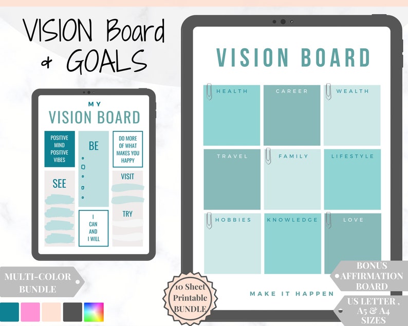 Vision Board Printables Goal Planner Affirmation | Etsy