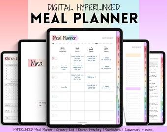 Planificateur de repas numérique, planificateur de repas hebdomadaire coloré, modèle de plan de repas, planificateur iPad GoodNotes, préparation de repas, liste d'épicerie, cuisine, menu alimentaire