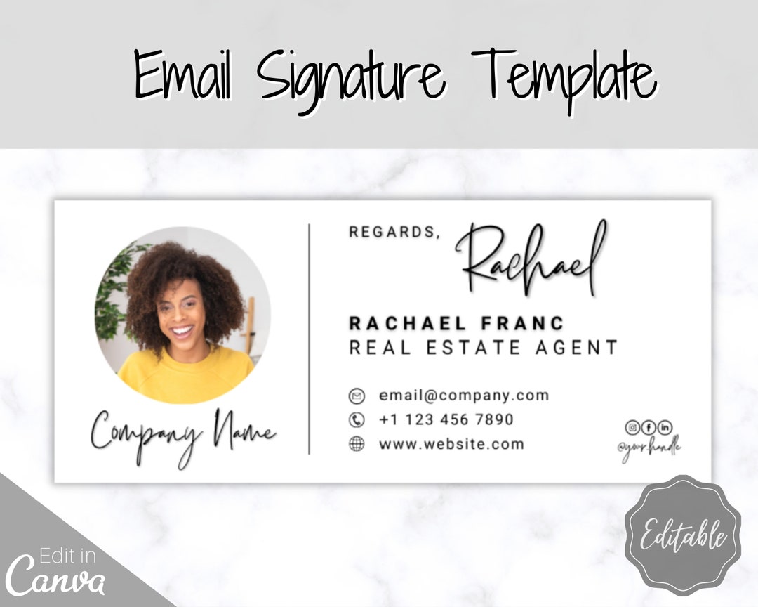 Email Signature Template With Logo & Photo! Editable Canva Signature ...