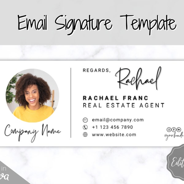 Email Signature Template mit Logo & Foto! Bearbeitbares Canva Signature Design. Minimalist, Maklermarketing, Real Estate, Professionell, Google Mail