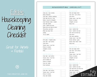 Housekeeping Cleaning Planner, EDITABLE Cleaning Checklist, Cleaning Schedule, House Chores, Clean Routine, Professional Cleaning, Airbnb