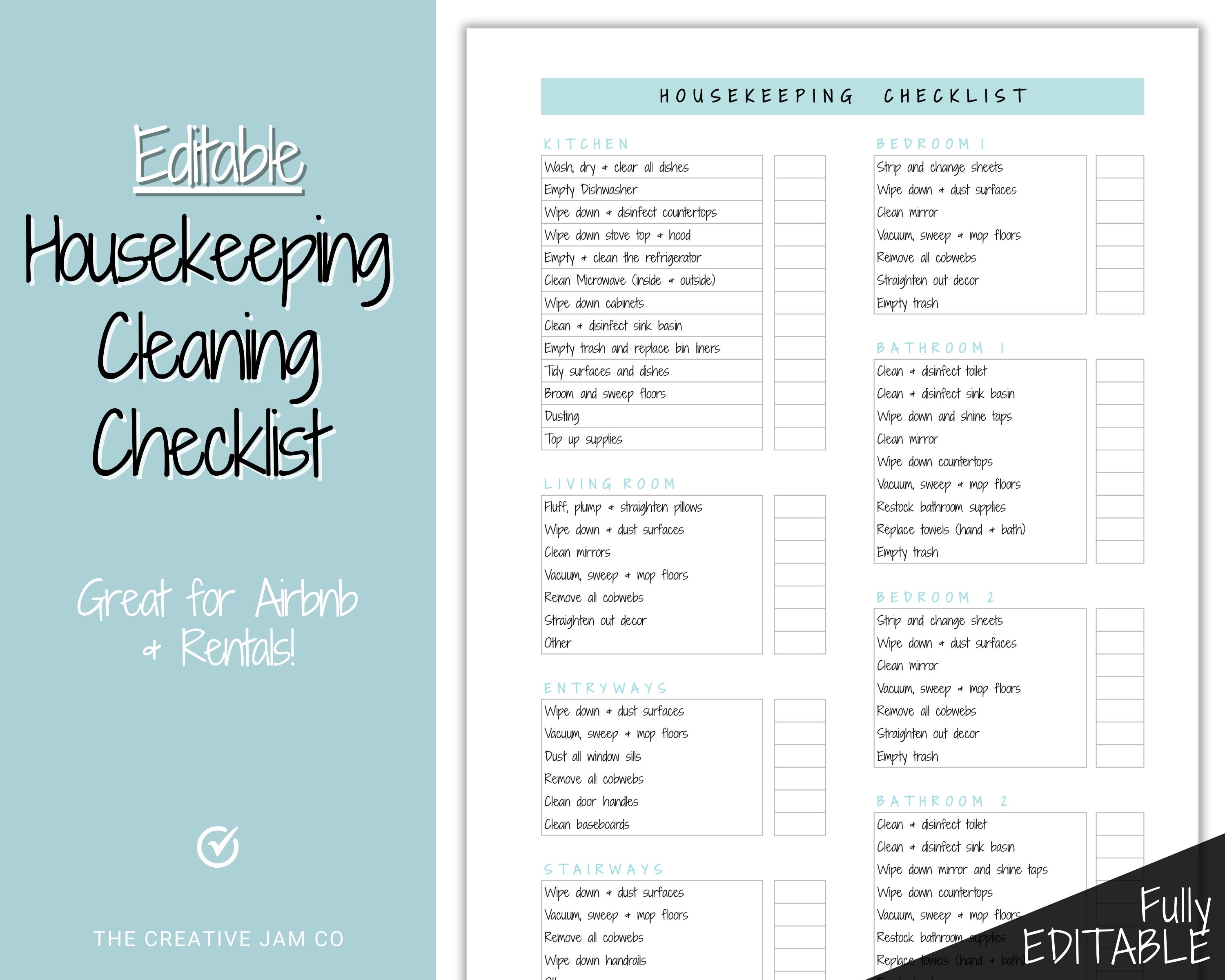 Housekeeping Cleaning Planner EDITABLE Cleaning Checklist -