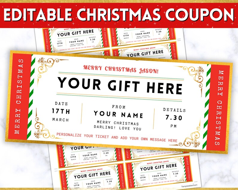 Event Coupon. Example EDITABLE Event Ticket Template, Christmas Coupon, DIY Event Printable ...