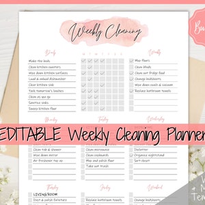 Weekly Cleaning Checklist, EDITABLE  Schedule, Cleaning Planner, Weekly House Chores, Clean Home Routine, Monthly Planner Bundle, Challenge