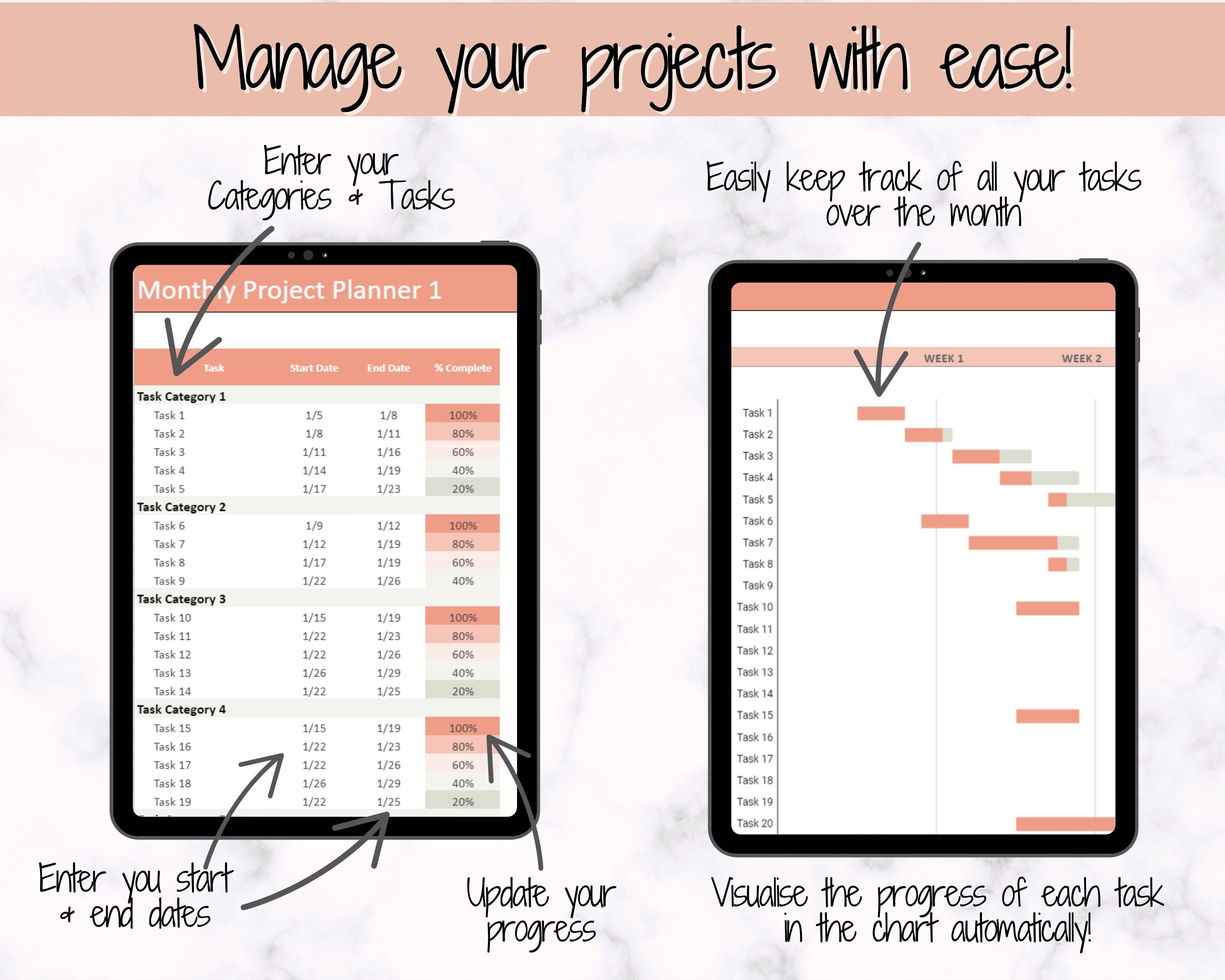 Project Planner Spreadsheet Excel Google Sheets Business Etsy