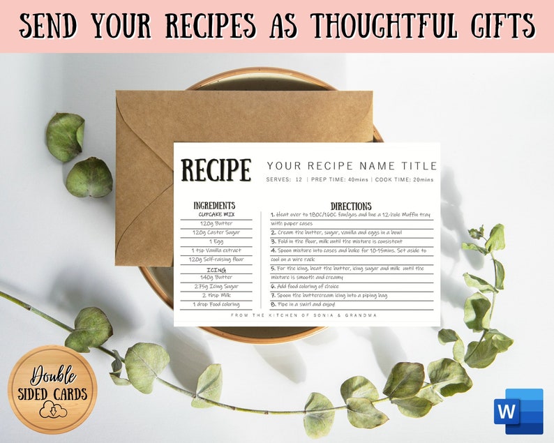 EDITABLE Recipe Card Template, Recipe Template, Recipe Cards Printable ...