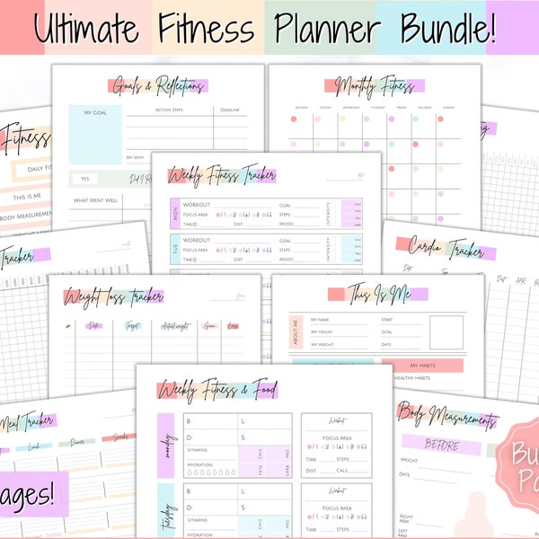 Fitness Planner, Weight Loss Tracker, BUNDLE, Workout Planner Fitness Journal, Wellness, Health Goal, Meal Planner, Self Care, Habit Tracker