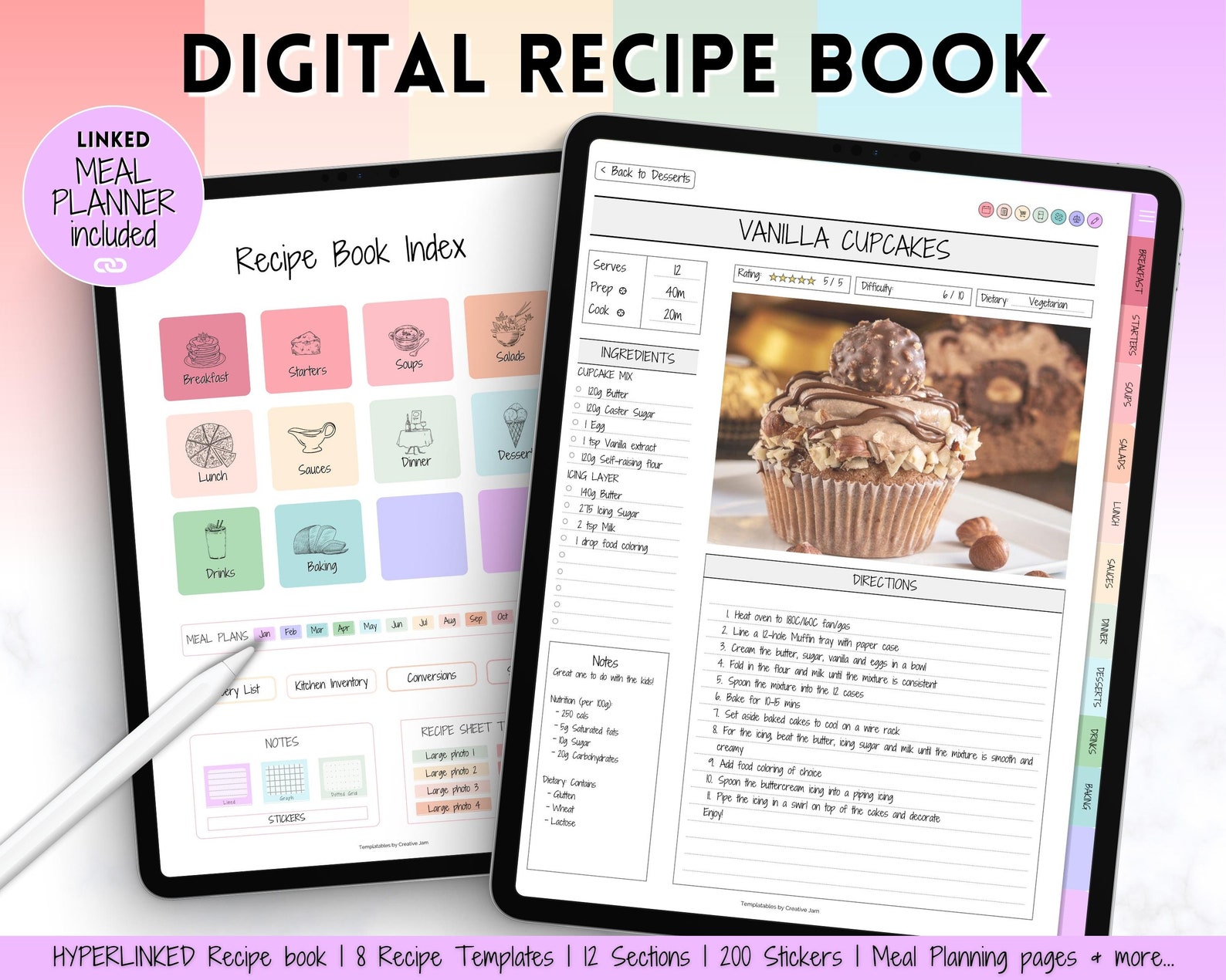 Digital Recipe Book for Goodnotes, Recipe Template, Digital Meal