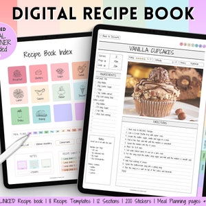 Recipe Book Template, Digital Recipe Book, Recipe Template, Digital Meal Planner, Cookbook, Recipe Binder Kit, Recipe Card, GoodNotes, iPad