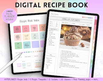Modello di libro di ricette, Libro di ricette digitale, Modello di ricette, Pianificatore di pasti digitale, Libro di ricette, Kit raccoglitore di ricette, Scheda di ricette, GoodNotes, iPad