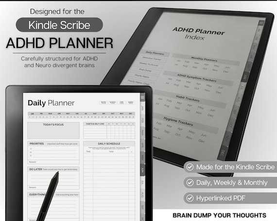Digital ADHD planner, Templates for Kindle Scribe, Daily Planner, Neurodivergent Adults, Brain Dump Template, To Do List, Cleaning, Symptoms