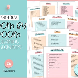 Printable Cleaning Cards, Room by room Cleaning Checklist, Family & Kids Cleaning Schedule Planner, Cleaning Tracker template, adhd, zone