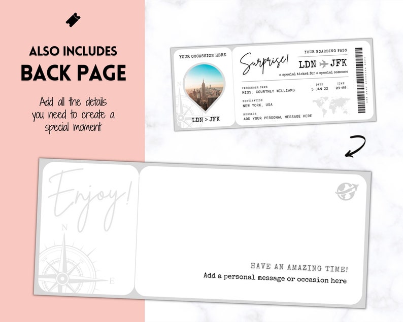 EDITABLE Boarding Ticket Template, Surprise Boarding Pass, Plane Ticket Vacation, Airline, Trip, Flight Gift, Holiday Destination, Fake, Mom image 3