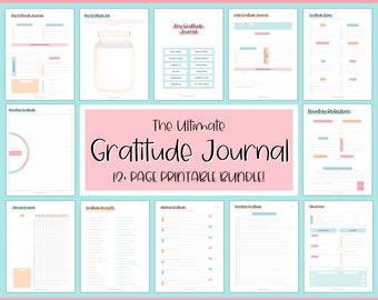 Gratitude Journal Printable BUNDLE! Mindfulness Log, Gratitude Template, Self Care Planner, Daily Journal for Women, Gratitude Jar, Wellness