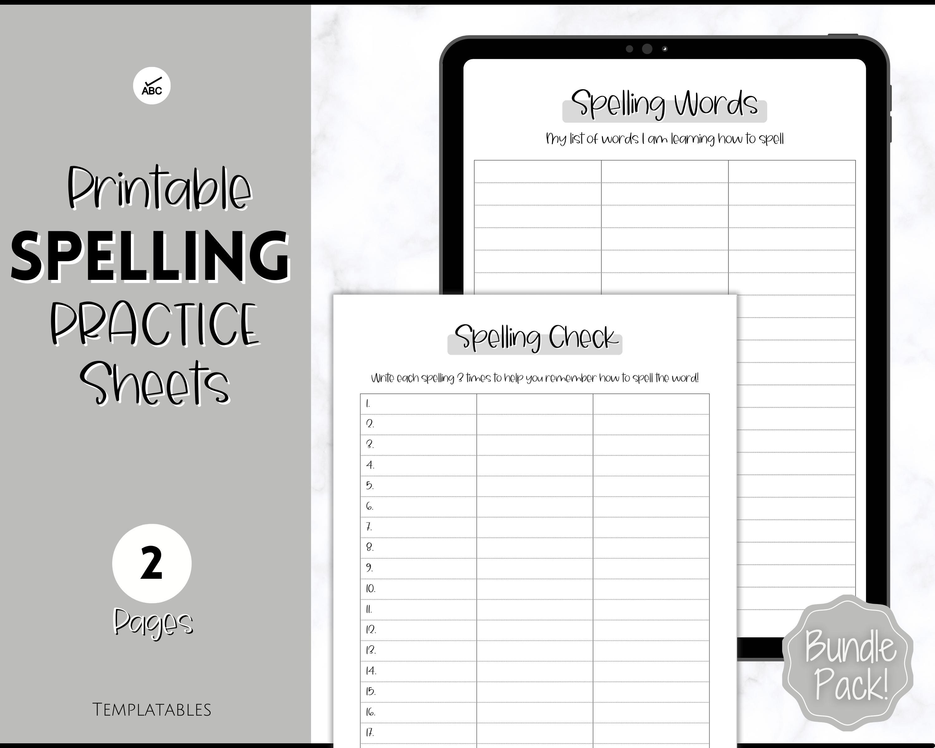 Spelling Practice Printable Spelling Words Sheets Sight Word - Etsy