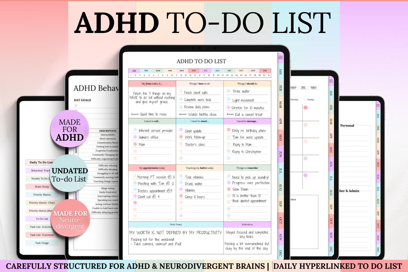 2026 ADHD to Do List, COLORFUL Goodnotes Digital Planner for ...