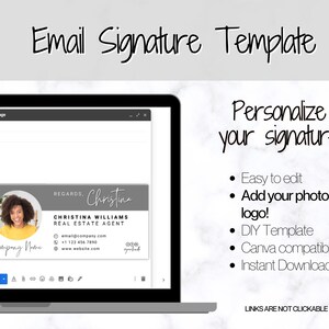 Sjabloon voor e-mailhandtekeningen BUNDEL! Voeg logo en foto toe! Bewerkbaar Canva-signatuurontwerp. Minimalistisch, makelaar, onroerend goed, professioneel, Gmail afbeelding 3