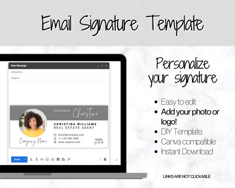 Sjabloon voor e-mailhandtekeningen BUNDEL! Voeg logo en foto toe! Bewerkbaar Canva-signatuurontwerp. Minimalistisch, makelaar, onroerend goed, professioneel, Gmail afbeelding 3