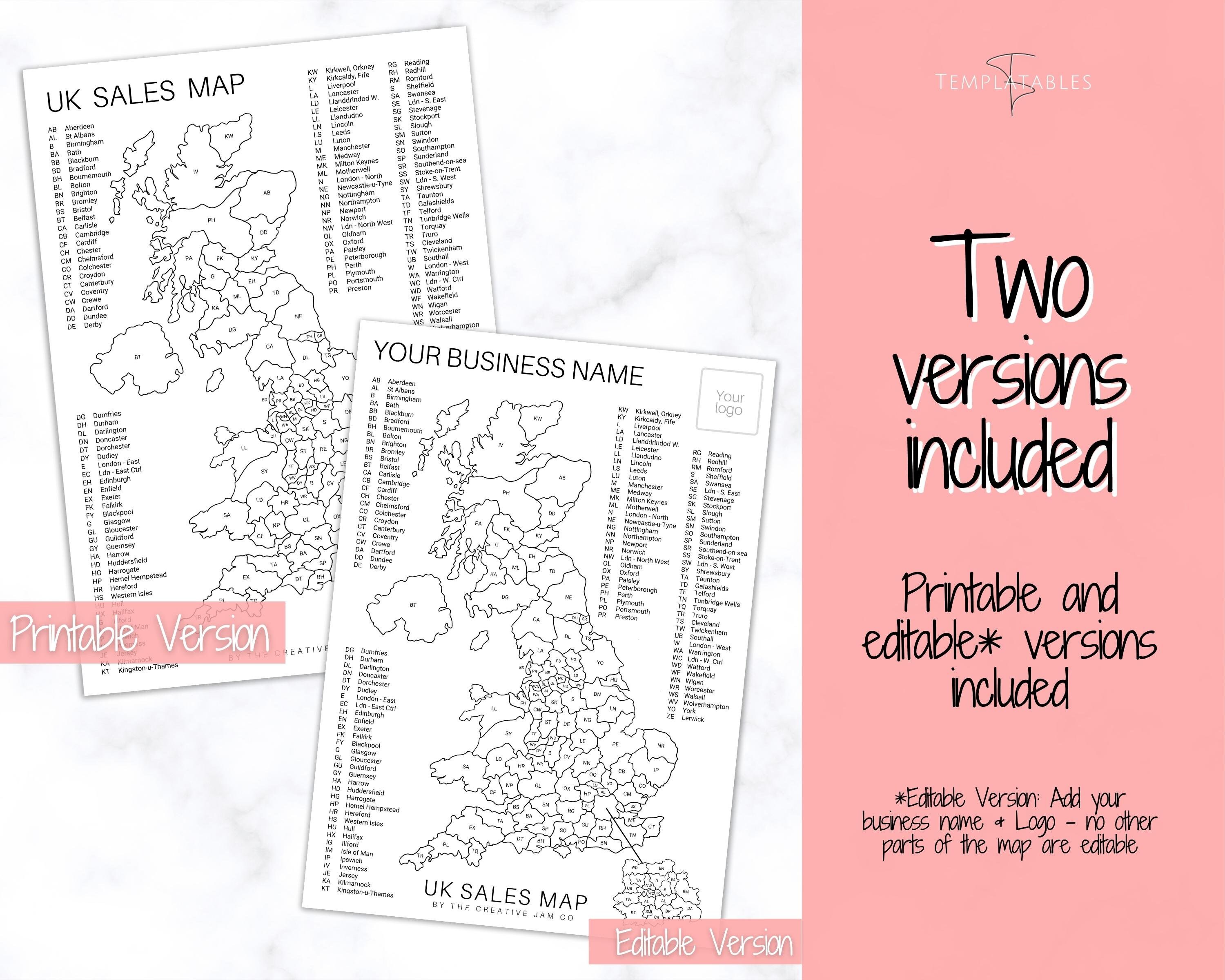 EDITABLE UK Sales Map, Business Postcode Sales Map, Color in Map, Etsy ...