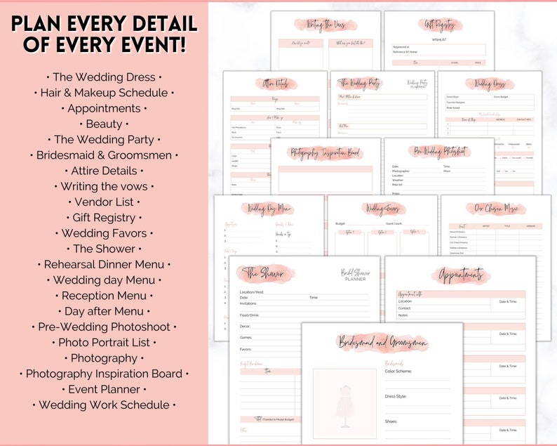 Printable Wedding Planner Binder Kit, Wedding Planner, Wedding Planning Checklist, Wedding Day Schedule, To Do List, Budget, Timeline, Book image 3
