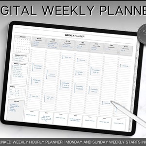 WEEKLY Hourly Digital Planner, 2024 Digital Planner, iPad Planner, GoodNotes, Weekly Schedule, Digital Life Planner, Undated,Notability
