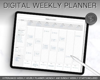 WEEKLY Hourly Digital Planner, 2024 Digital Planner, iPad Planner, GoodNotes, Weekly Schedule, Digital Life Planner, Undated,Notability