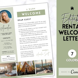 Plantilla de CARTA de bienvenida, Airbnb y VRBO, manual editable de Canva Air bnb House, libro electrónico de Superhost, carteles de anfitrión, señalización, guía de alquiler vacacional