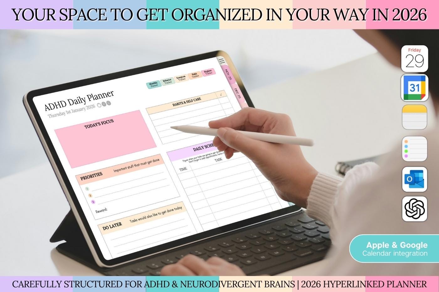 2026 ADHD Daily Planner, COLORFUL Goodnotes Digital Planner for ...