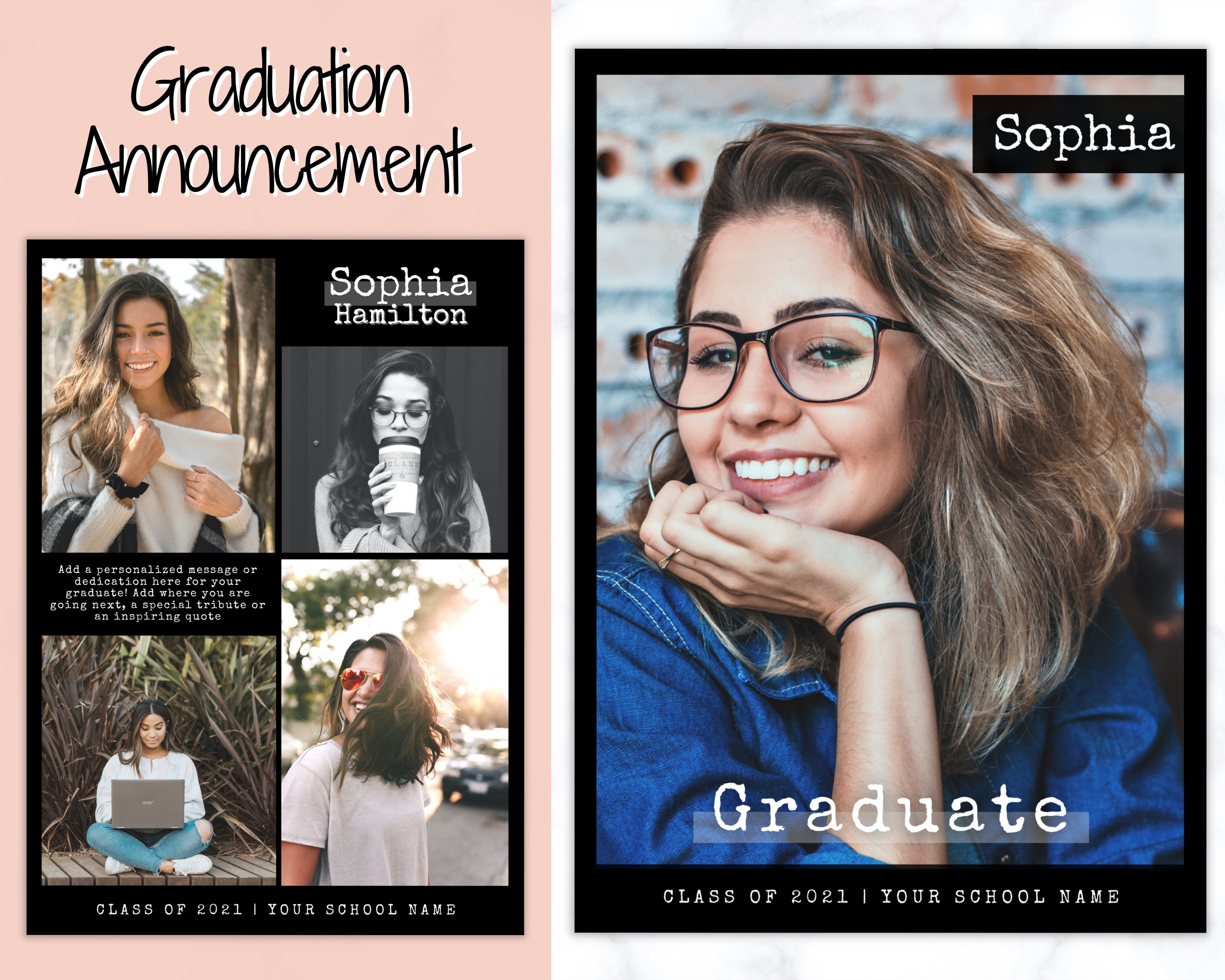 Graduation Announcement Card Template Senior & High School Etsy