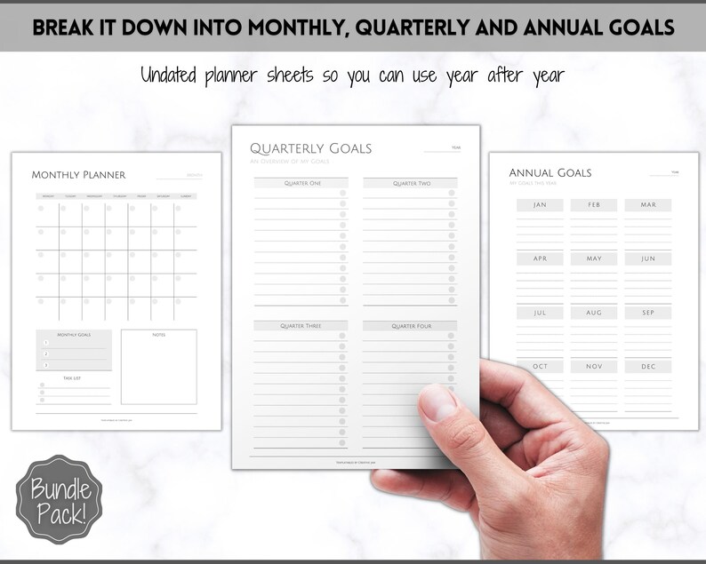 Goal Planner Printable BUNDLE, 2024 Goals Tracker, SMART Goal Setting ...