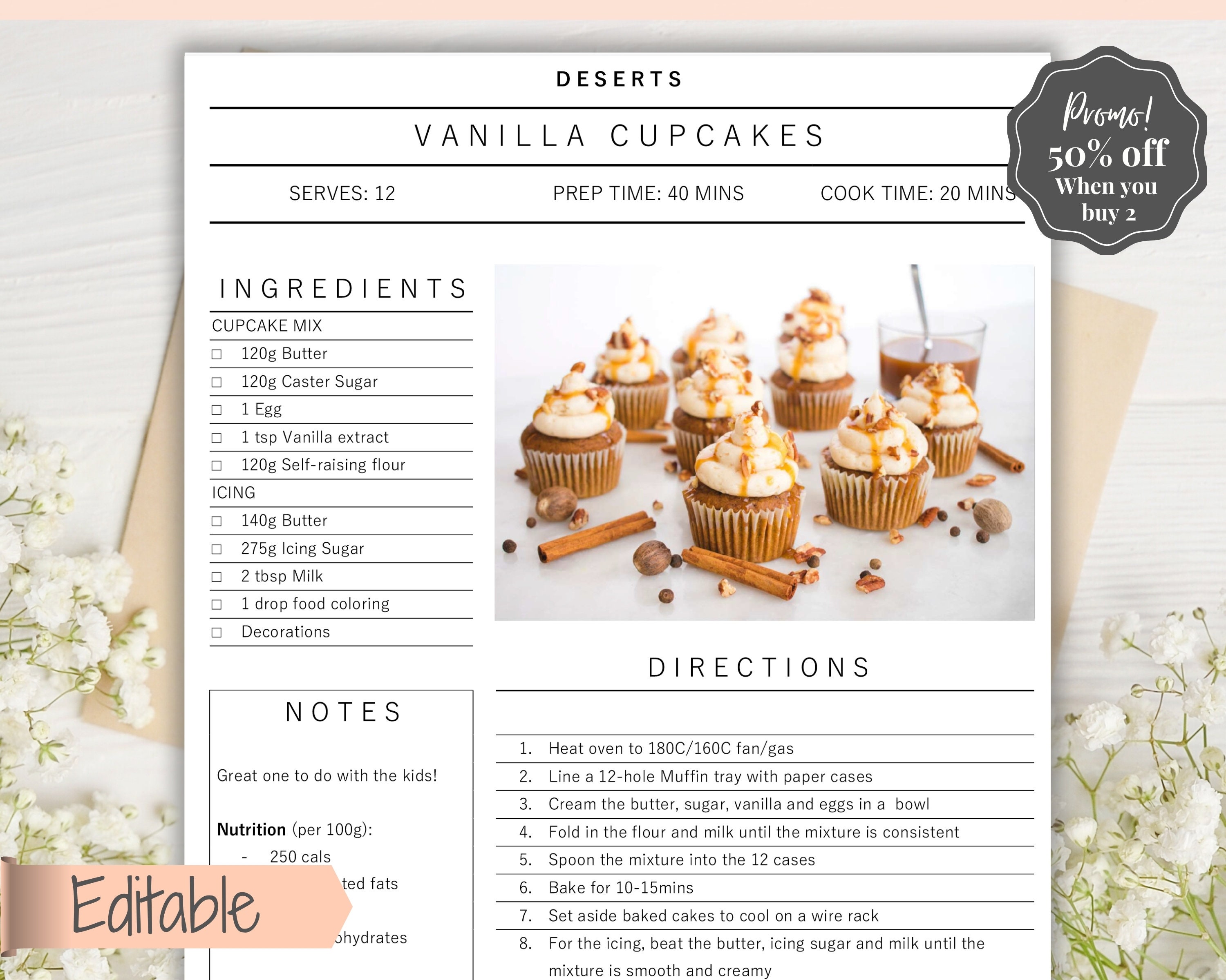 Editable Recipe Book Template Recipe Page template BUNDLE Minimal ...