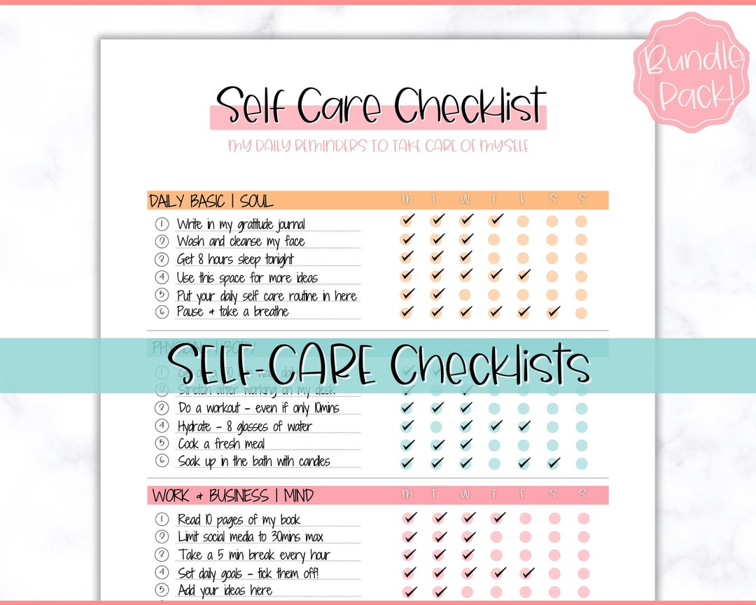 Self Care Checklist Tracker, Self Help Journal, Daily Routine Planner,  Weekly Self-care, Mental Health, Wellness Planner, A5 Planner Insert 