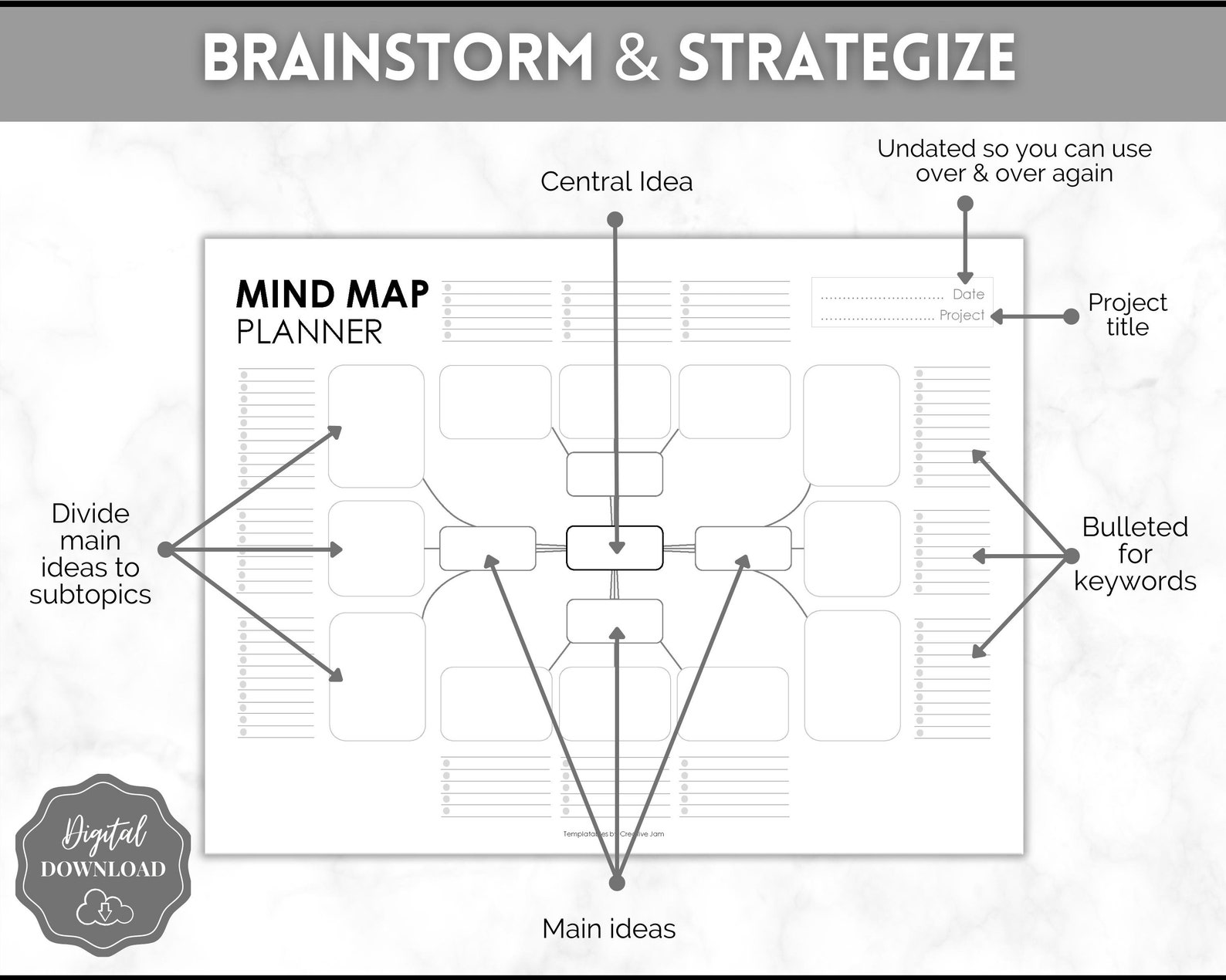 Mind Map Template, Printable Mind Map Planner, Study Guide Template