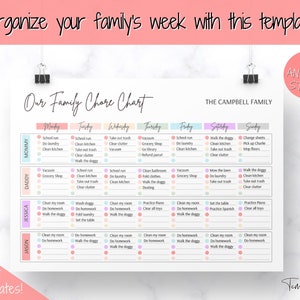 Family Chore Chart, Editable Family Planner Printable, Weekly Family Schedule, Family Calendar, Command Center, Weekly Household, Kids Adult image 5