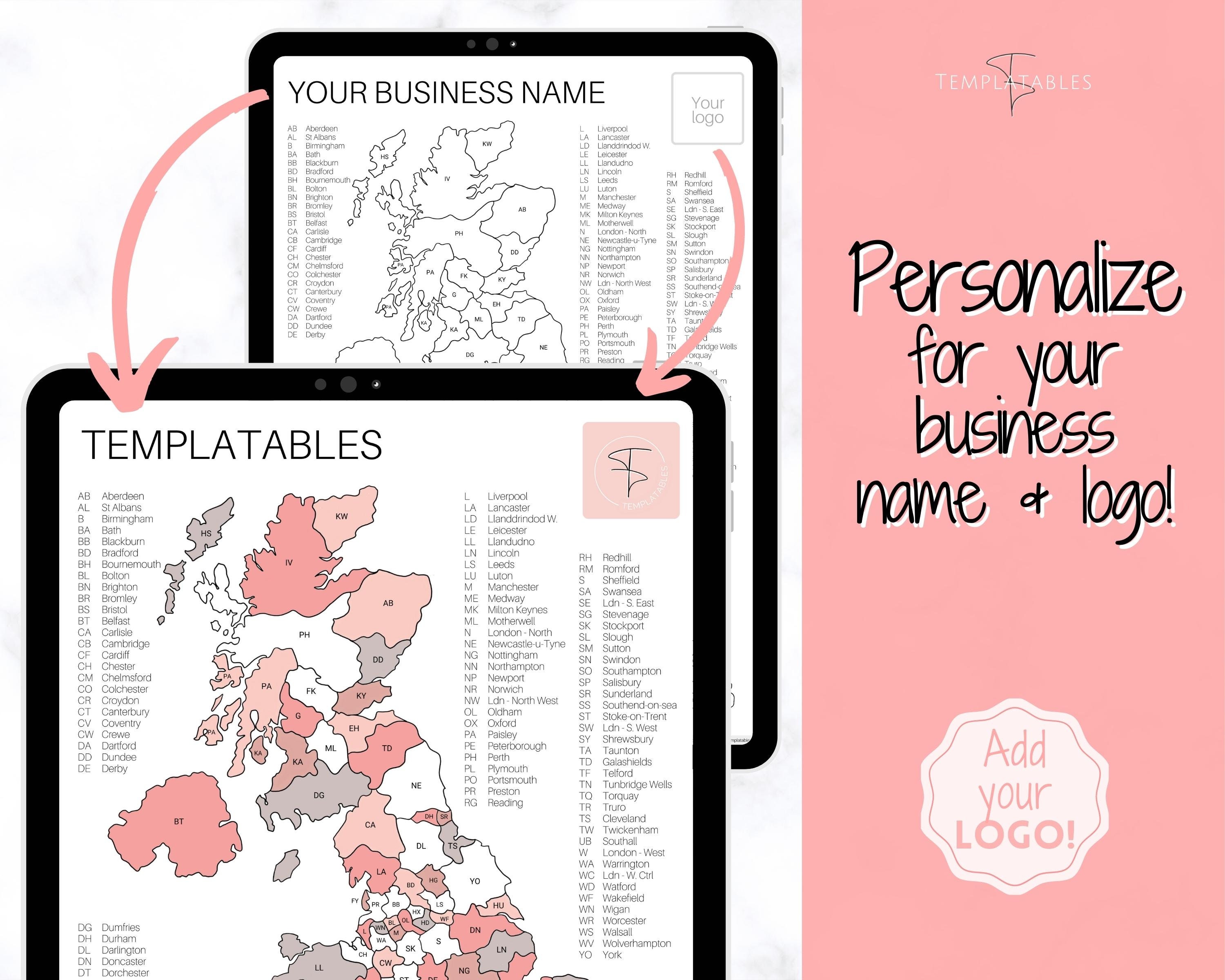 Postcode Map Colourable UK Postcode Sales Map, Business Sales Map, Color in Map, Etsy Sales ...