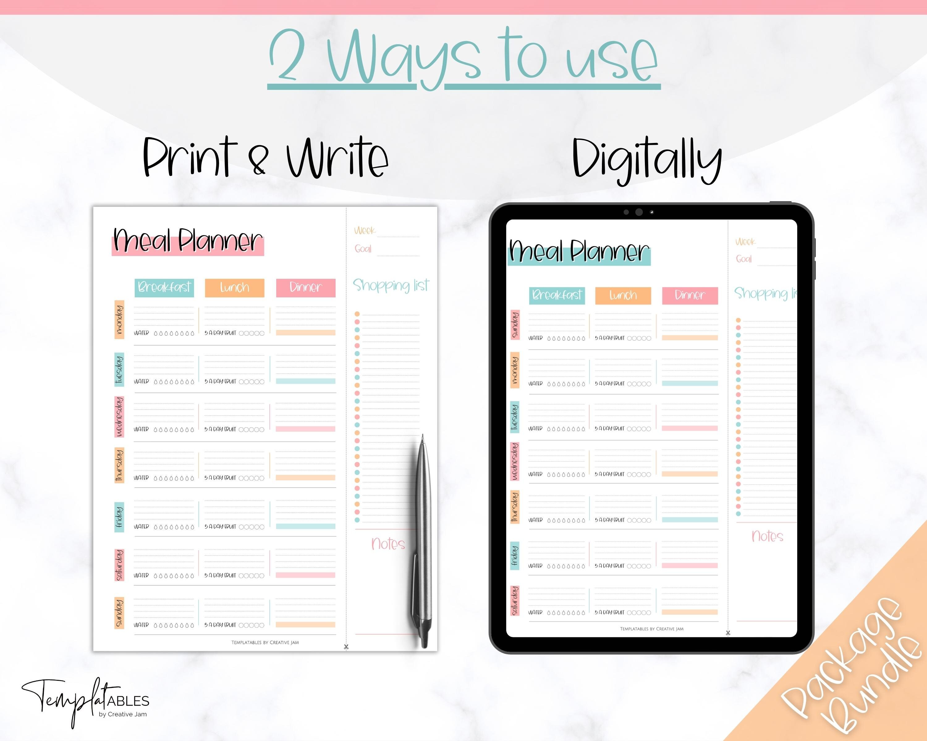 Weekly Meal Planner Printable Food Diary Meal Tracker Food - Etsy UK