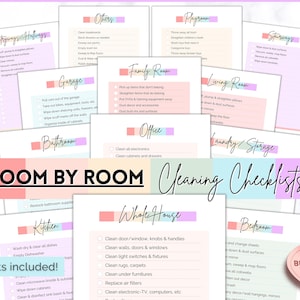 Room by Room Cleaning Cards, Printable Family & Kids Cleaning Checklist, Cleaning Schedule Planner, Cleaning Tracker template, adhd, zone