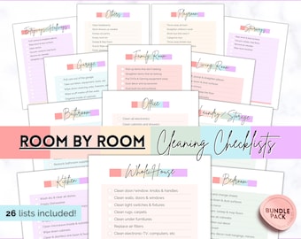Room by Room Cleaning Cards, Printable Family & Kids Cleaning Checklist, Cleaning Schedule Planner, Cleaning Tracker template, adhd, zone