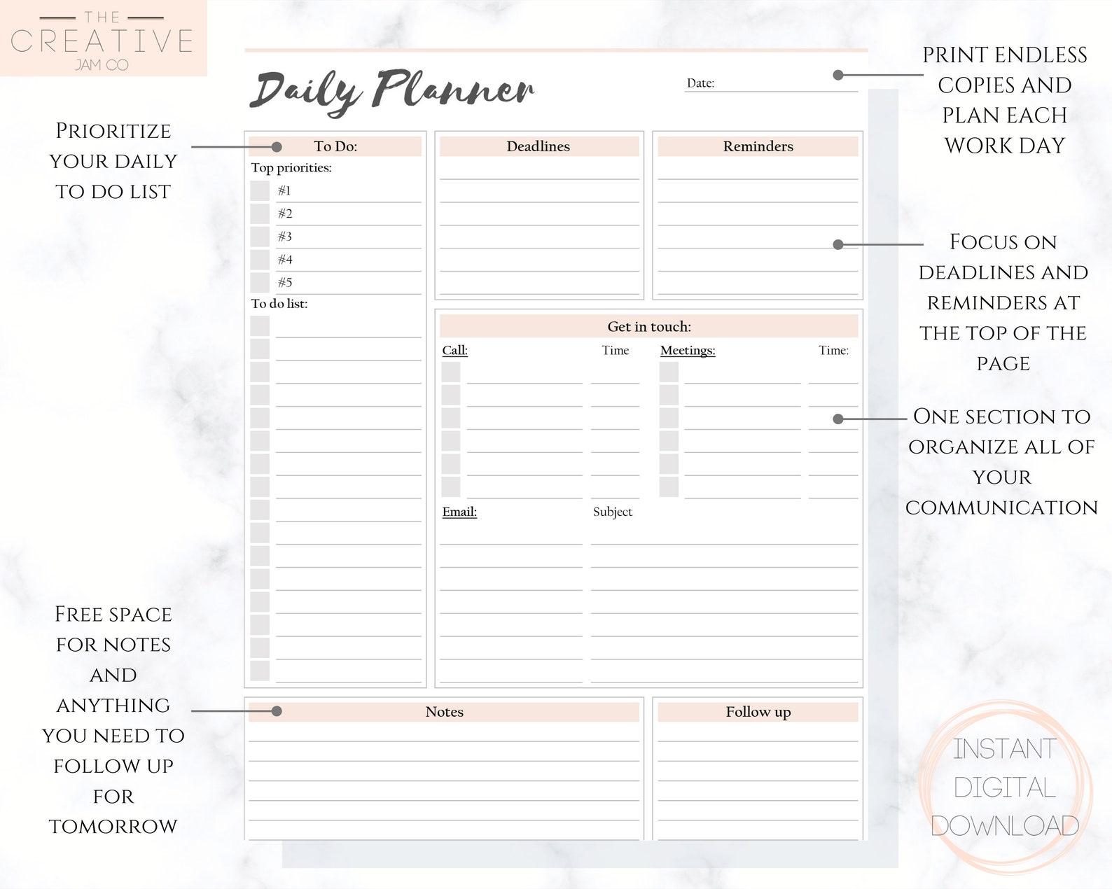 EDITABLE DAILY PLANNER | to Do List | Printable Productivity Day ...