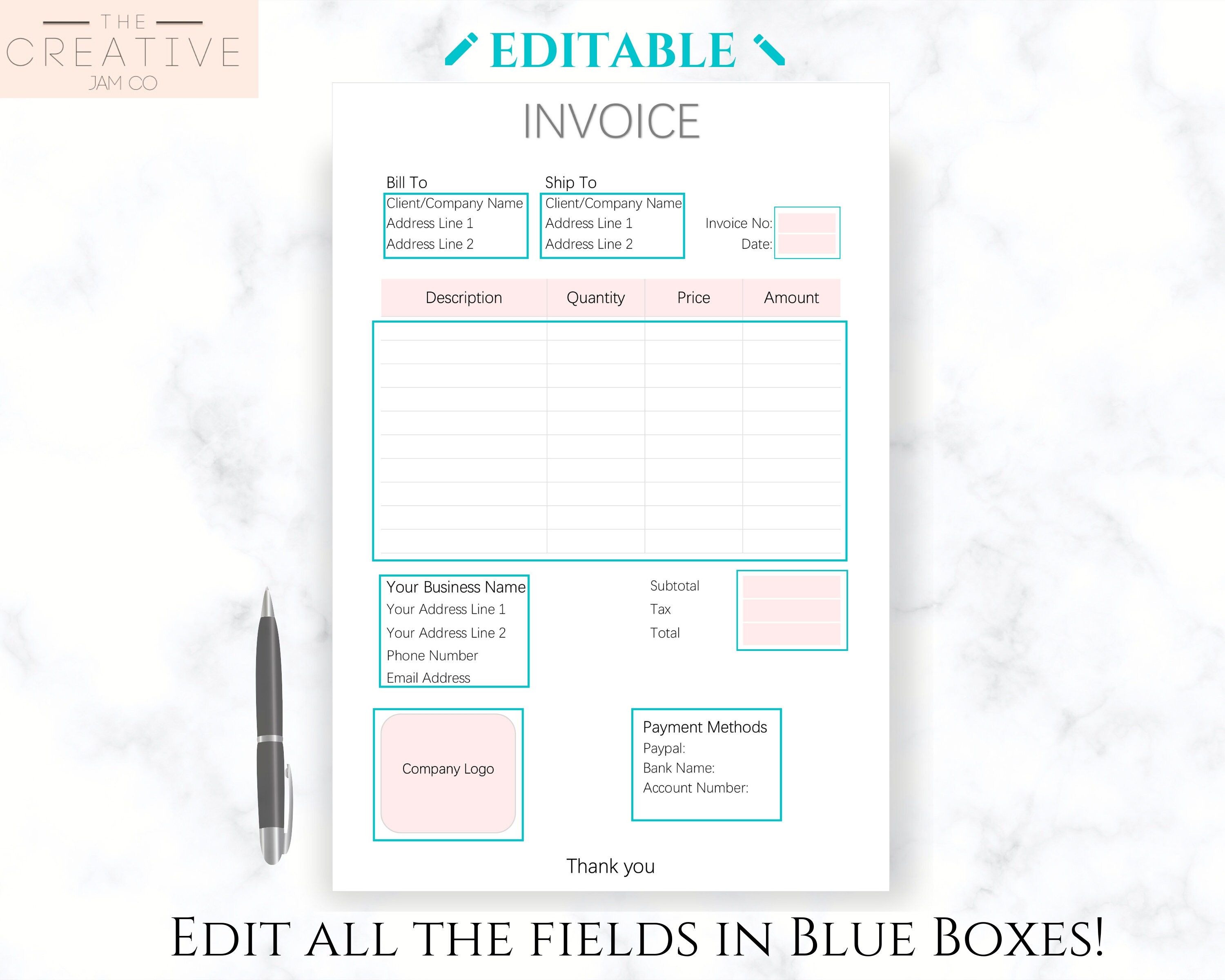 INVOICE Template & ORDER FORM Editable. Custom Receipt Printable. Sales ...