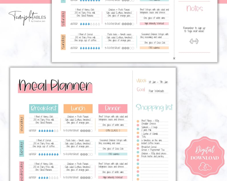 Weekly Meal Planner Printable Food Diary Meal Tracker Food - Etsy Canada