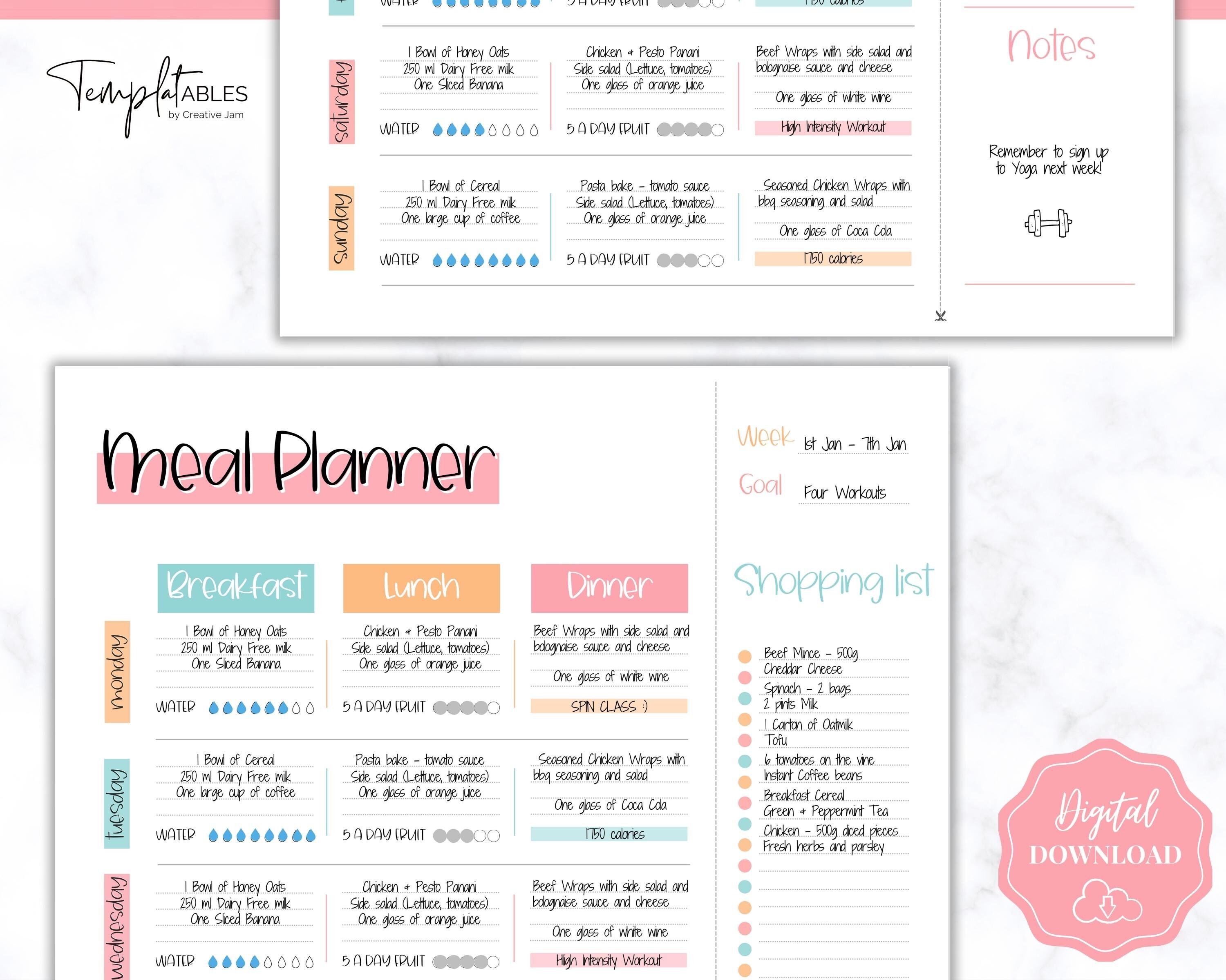 Weekly Meal Planner Printable Food Diary Meal Tracker Food - Etsy UK