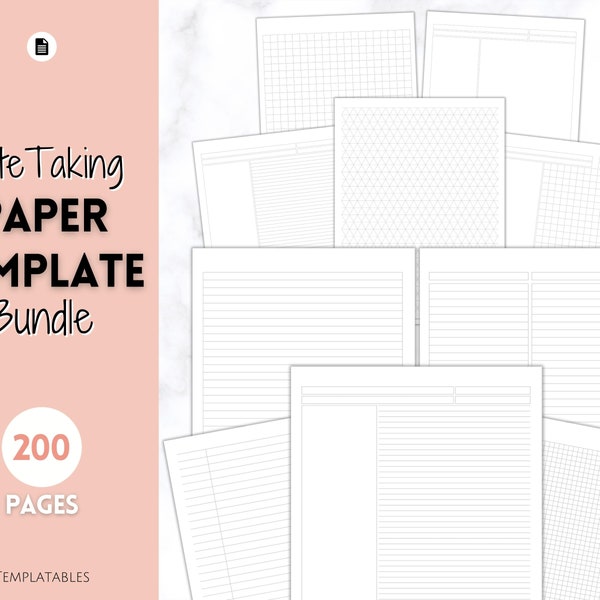 Note-Taking Templates, Printable Paper, Note Taking Journal, Cornell Notes, Dot Lined Graph, Meeting Notebook, Student Digital Notetaking