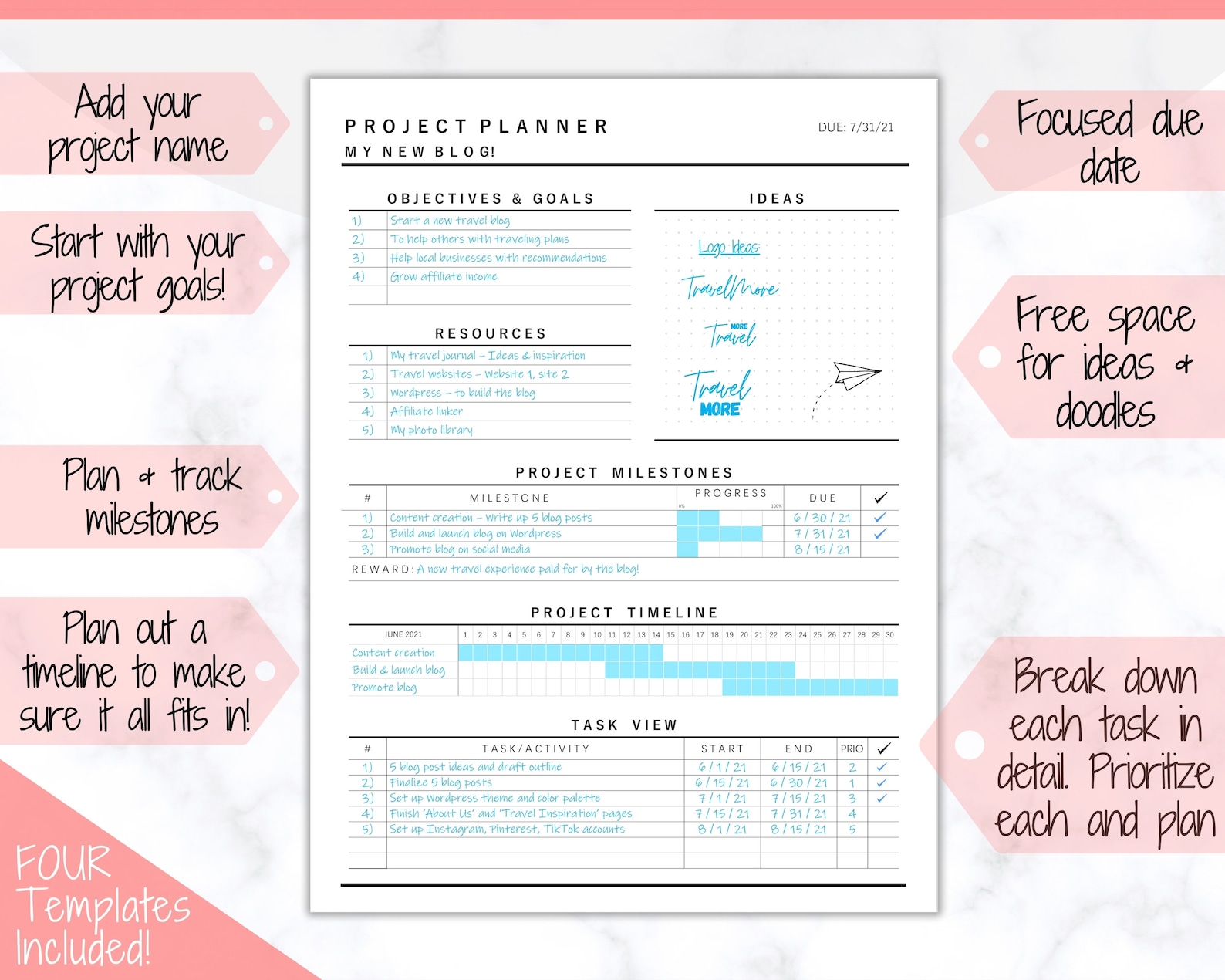 EDITABLE Project Planner Printable. Template BUNDLE, Work, Business ...