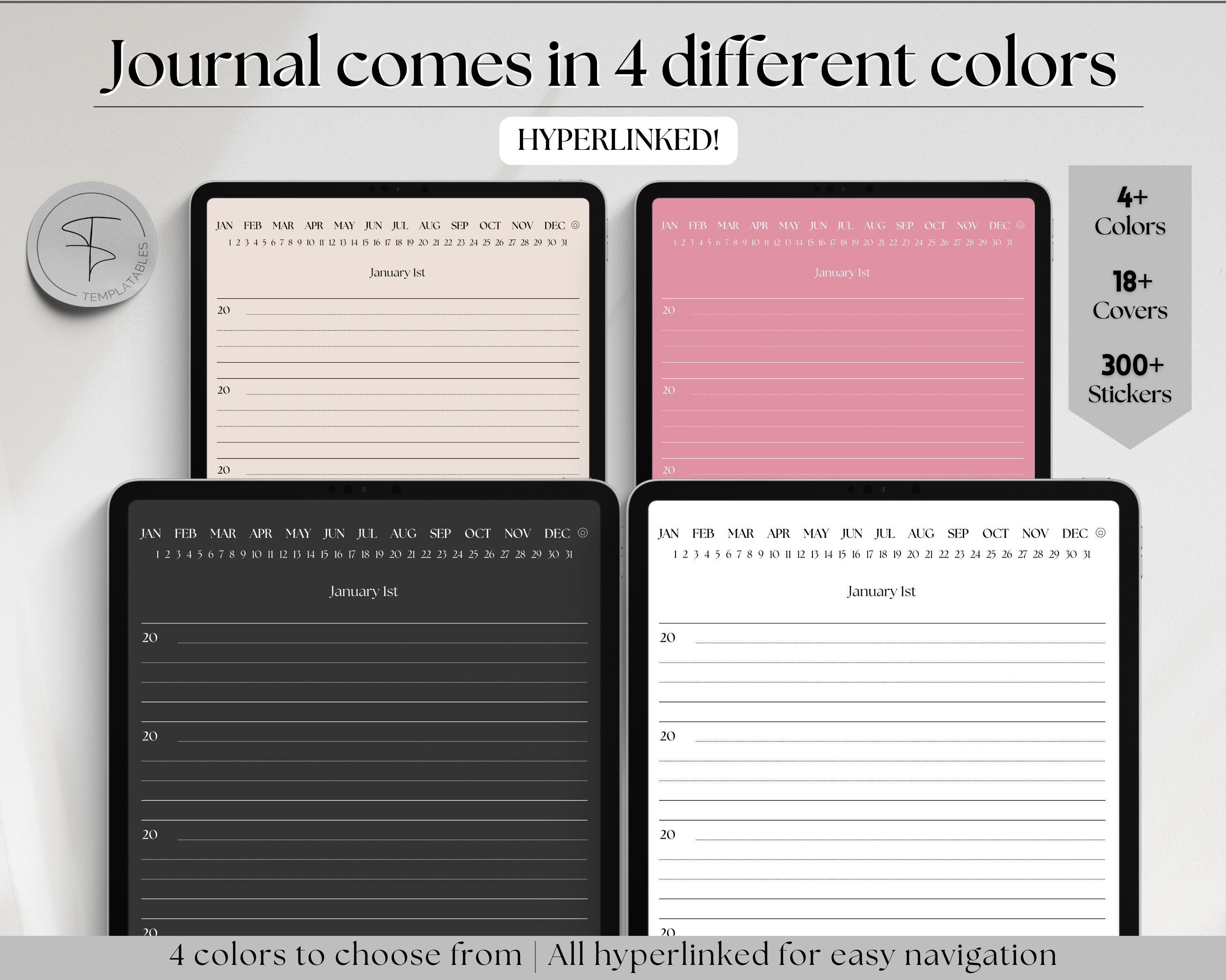 One Line a Day Digital Daily Journal, 5 Year Journal, Goodnotes iPad  Notebook, Hyperlinked Digital 365 Diary, Stickers & Covers, Minimalist 