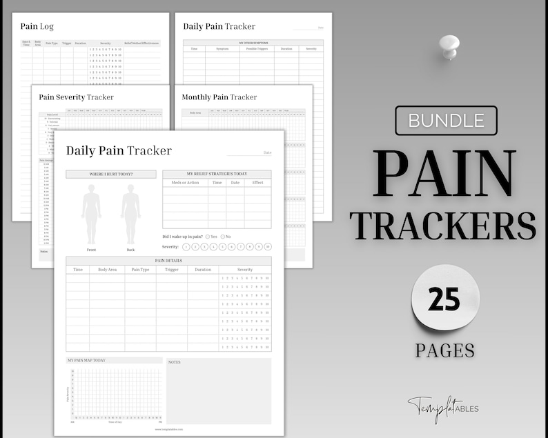 Pain Tracker Bundle, Chronic Pain Journal, Endometriosis, Fibromyalgia, Medical Tracker, Medical Planner, Symptoms, Health Binder