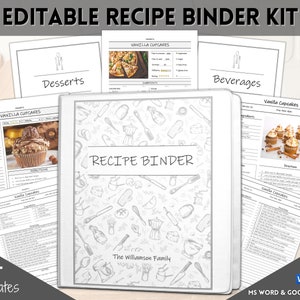 EDITABLE Recipe Binder Kit, Recipe Book Template BUNDLE, Cookbook Kit, Recipe Card, Recipe Page, Recipe Sheet, Food Planner, 35+ pages