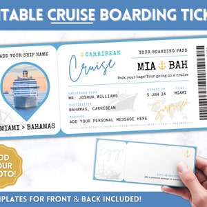 EDITABLE Cruise Ticket Template, CRUISE Boarding Pass, Cruise Ticket Vacation, Surprise Trip, Travel Ticket Gift, Canva template